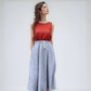 A-Line Linen Midi Skirt BORDEAUX with Pockets