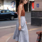 A-Line Linen Midi Skirt BORDEAUX with Pockets