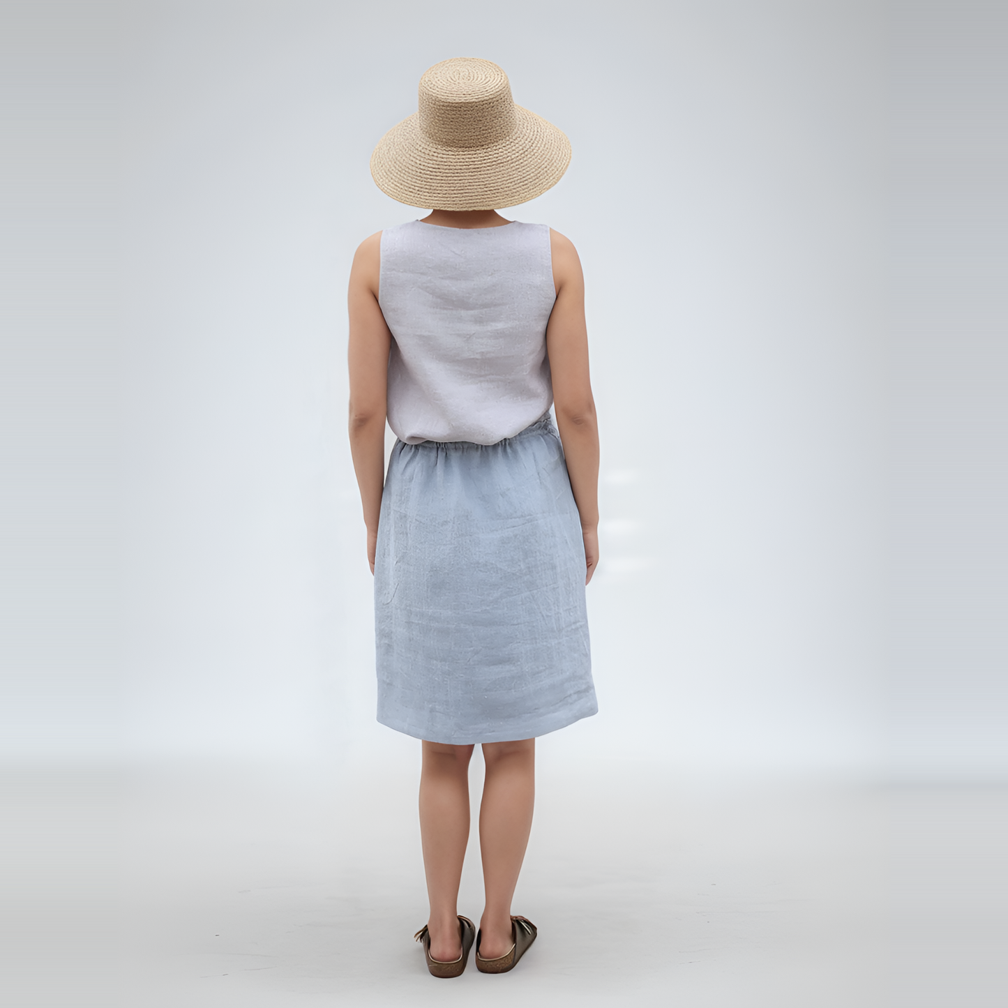 Adjustable Waist Midi Linen Skirt BLOIS with Pockets