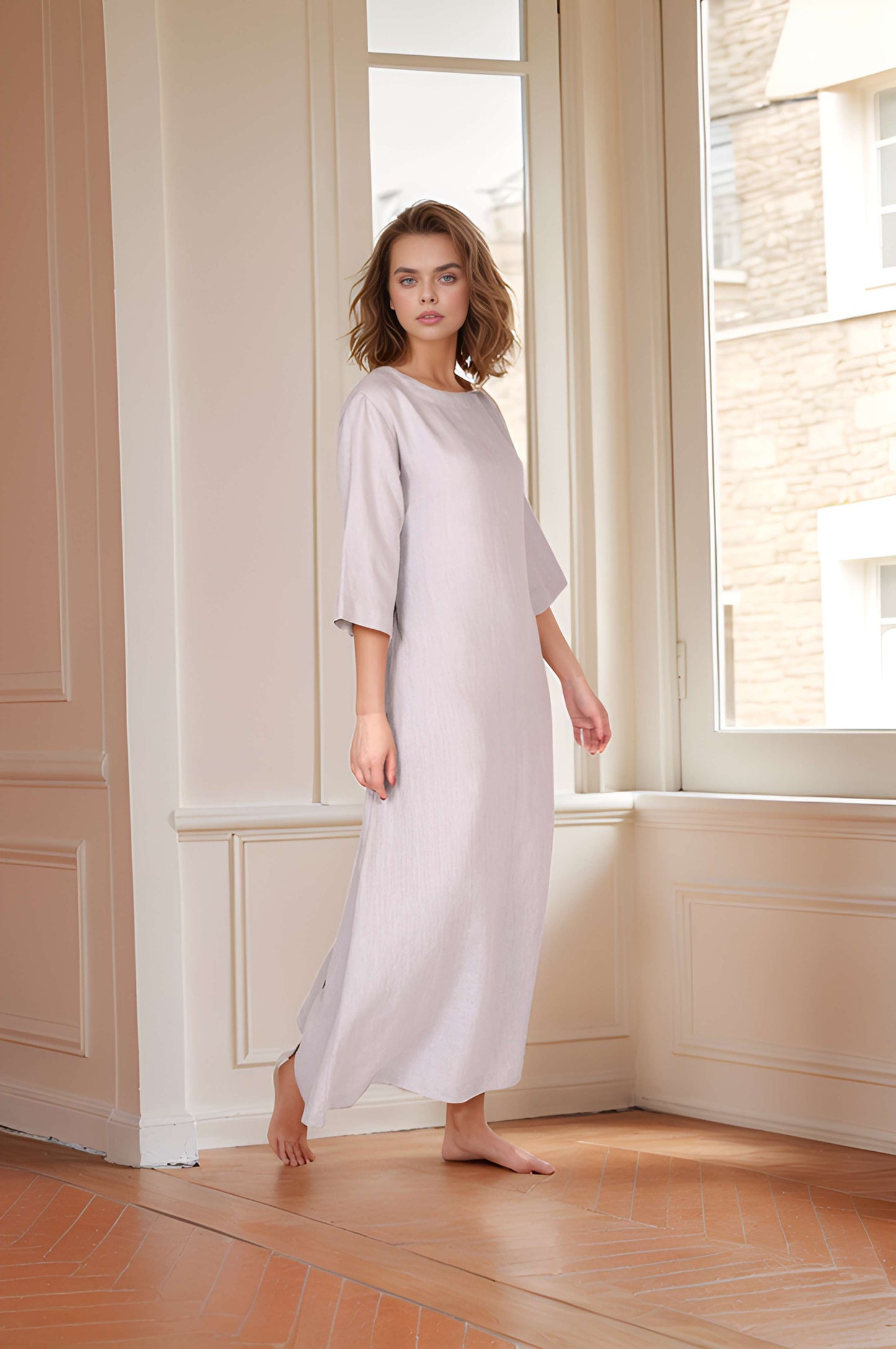 Belgian Linen Elegant Maxi Dress MALAGA