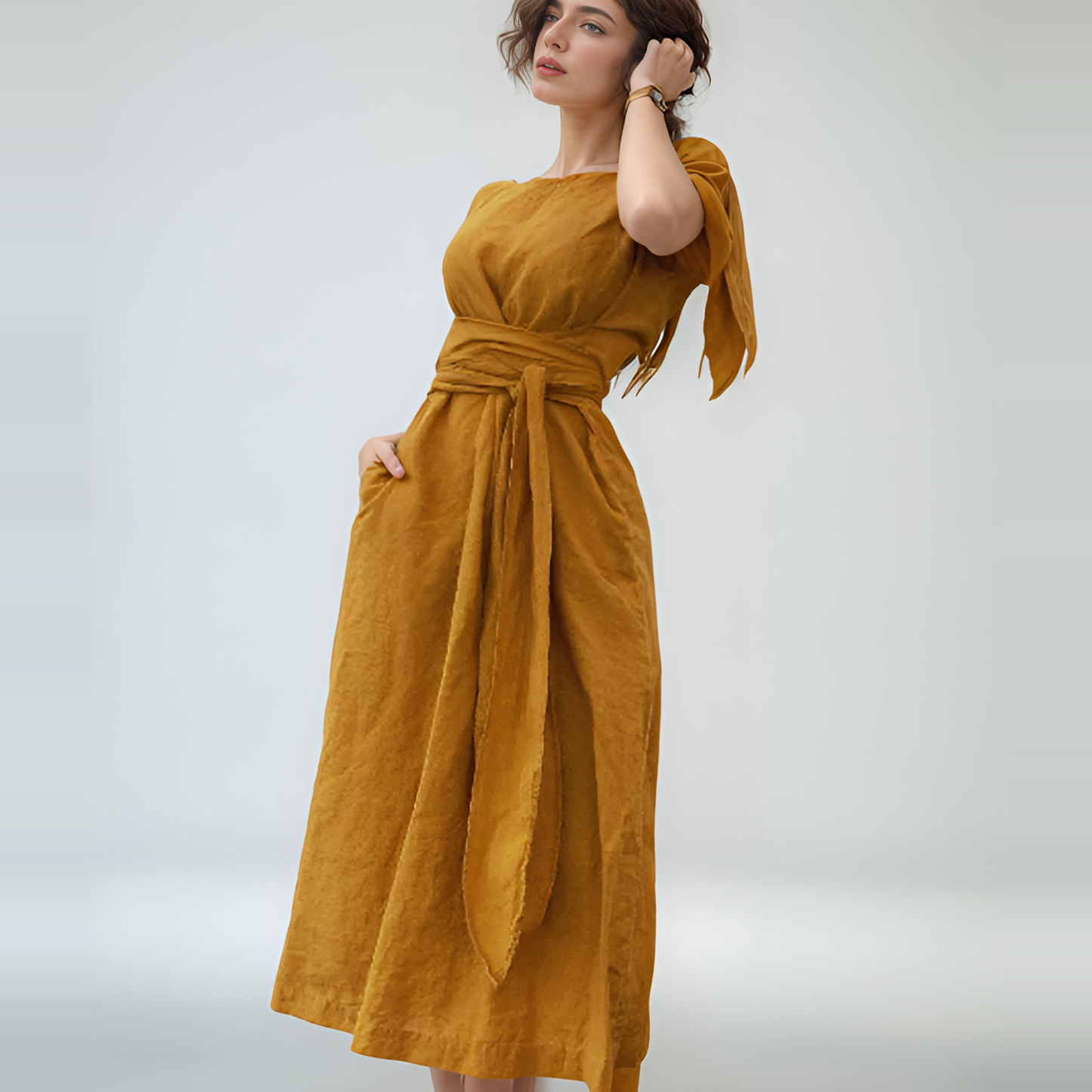 Belted Sleeveless Linen Summer Dress MARSEILLE