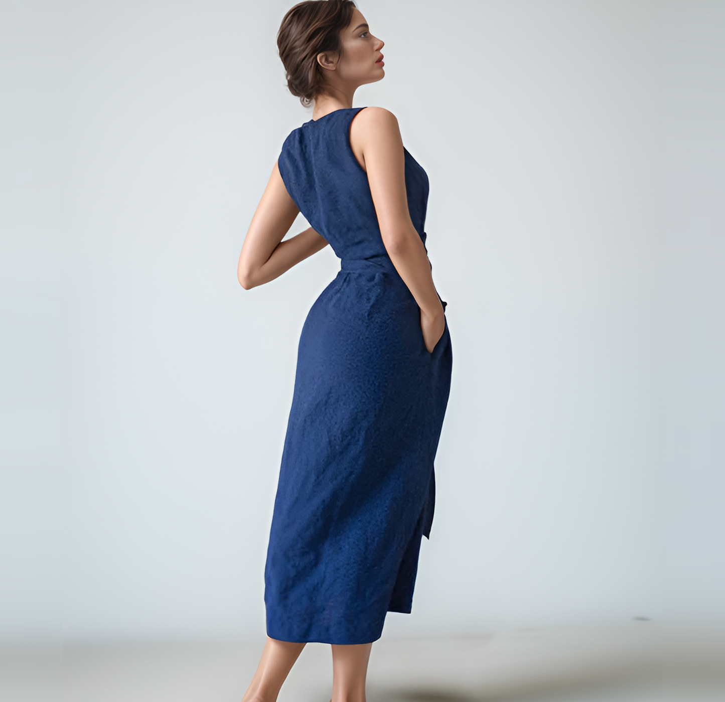 Belted Sleeveless Linen Summer Dress MARSEILLE