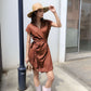 Belted V-Neck Linen Wrap Dress ALBI for Summer