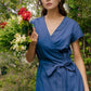 Belted V-Neck Linen Wrap Dress ALBI for Summer