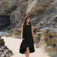 Black High-Low Hem Linen Midi Dress AMIENS for Everyday