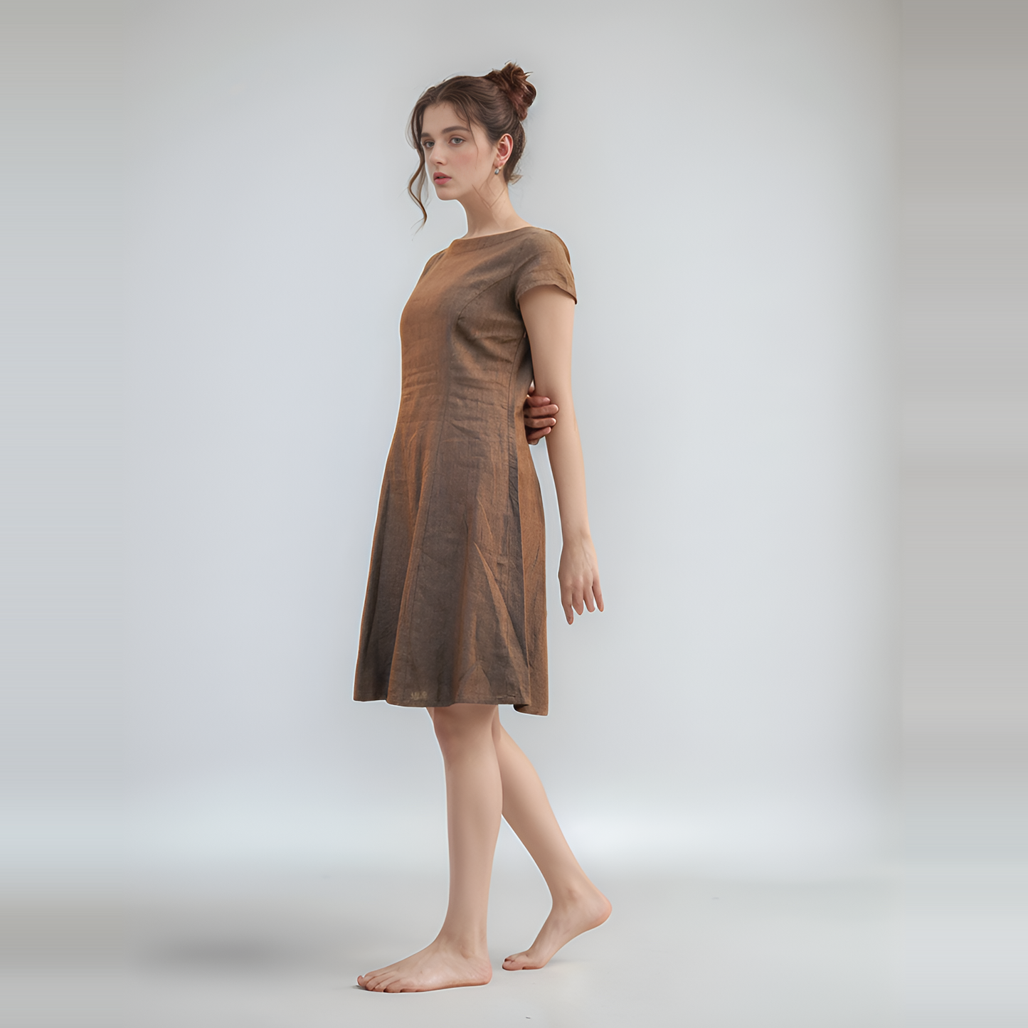 Boat Neck Linen Tunic Dress PERPIGNAN with Cap Sleeves