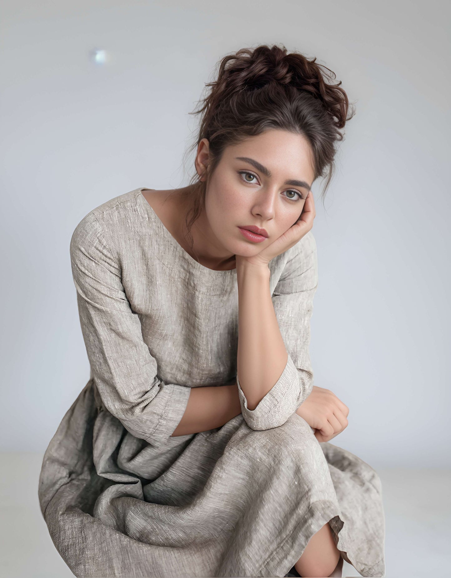 Handmade Pocket Linen Midi Dress AMIENS Casual