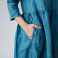 Handmade Pocket Linen Midi Dress AMIENS Casual