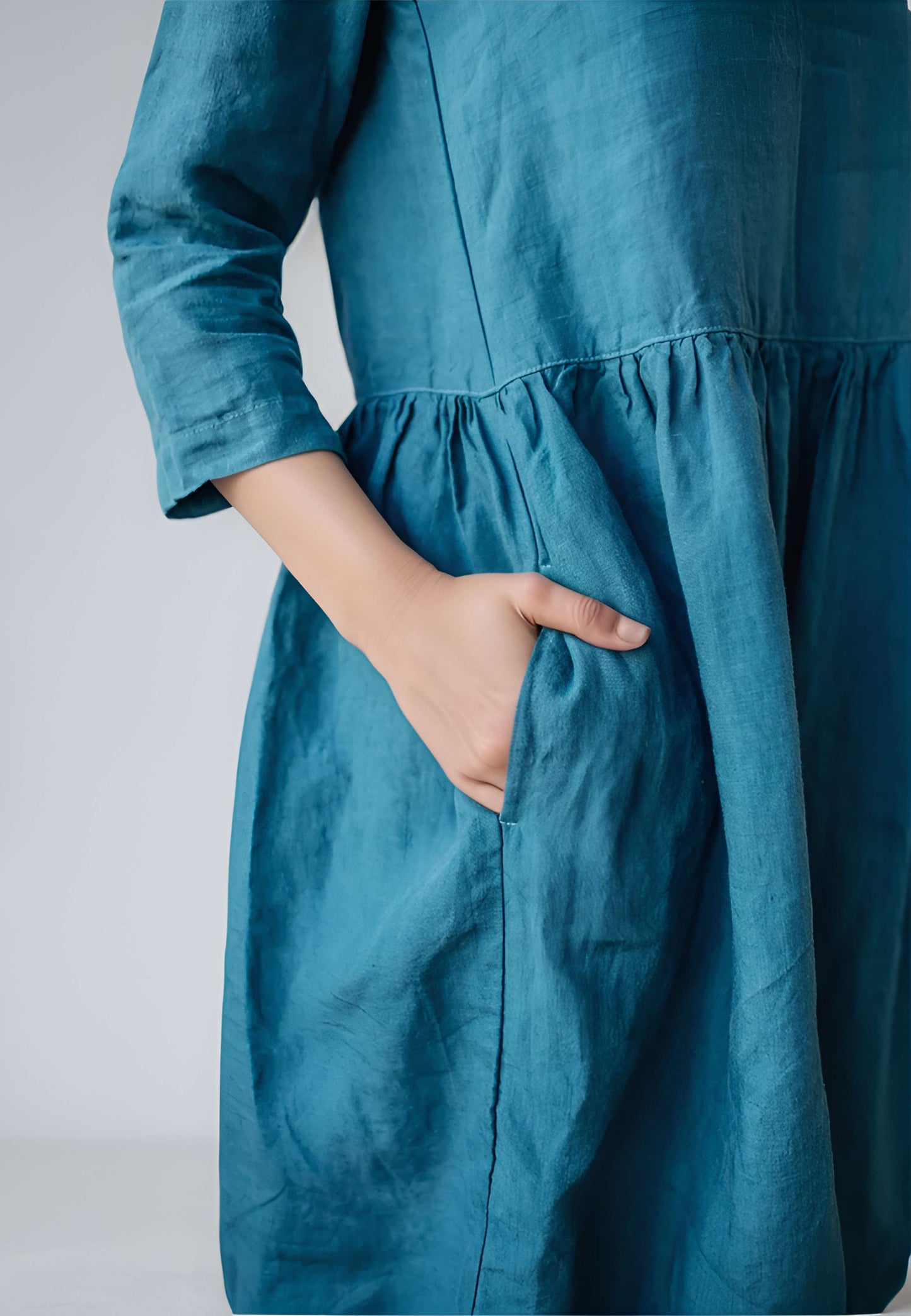 Handmade Pocket Linen Midi Dress AMIENS Casual