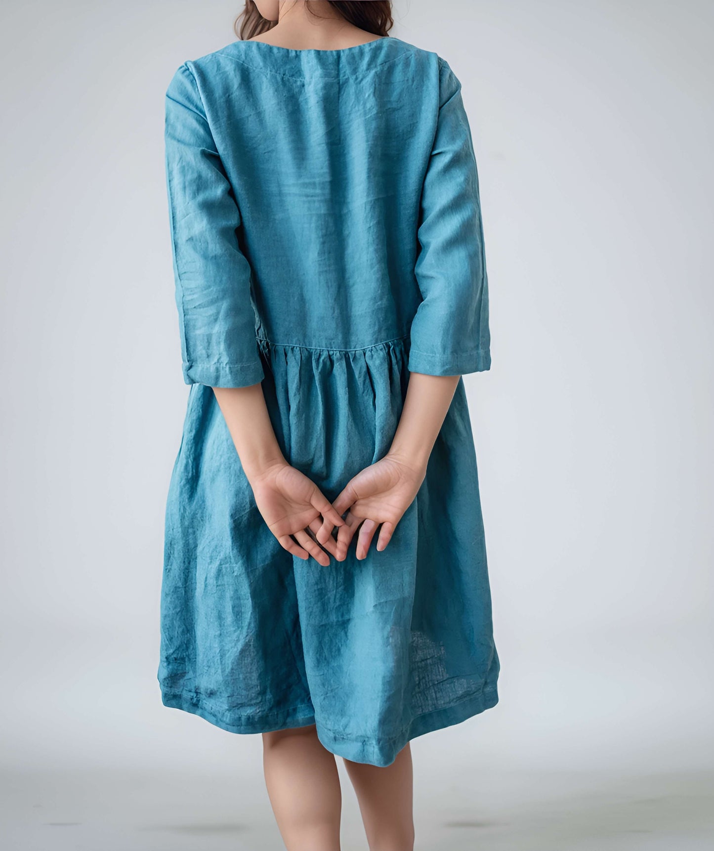 Handmade Pocket Linen Midi Dress AMIENS Casual