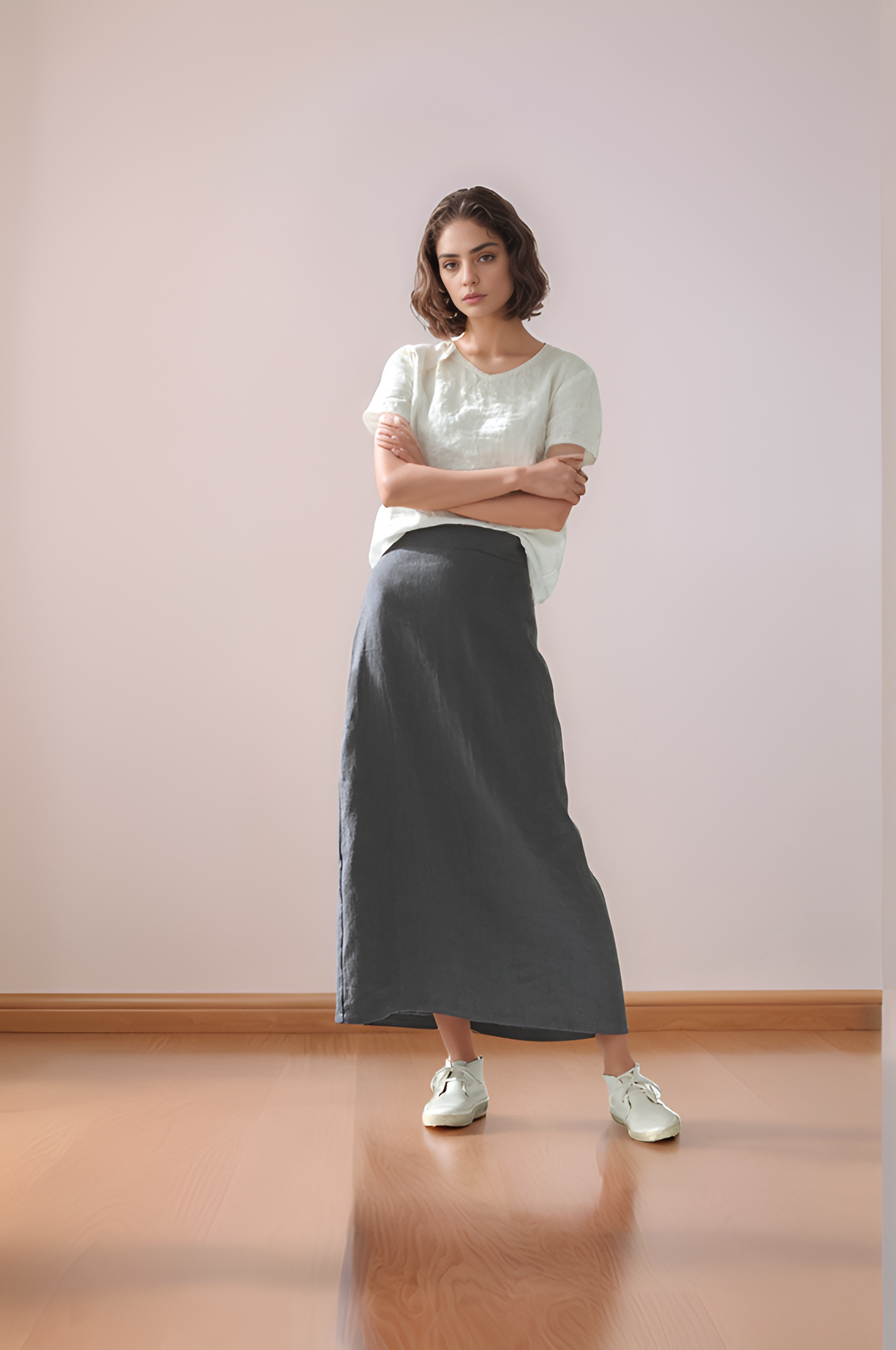 High-Waisted A-Line Linen Skirt BANFF Long Fit