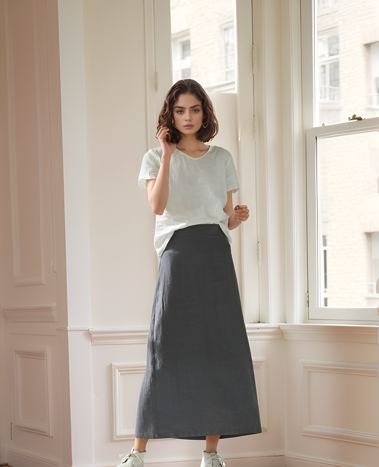High-Waisted A-Line Linen Skirt BANFF Long Fit