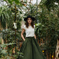Khaki Wide Linen Wedding Skirt BAYONNE