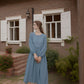 Linen Dress DIJON in Blue Long Sleeve