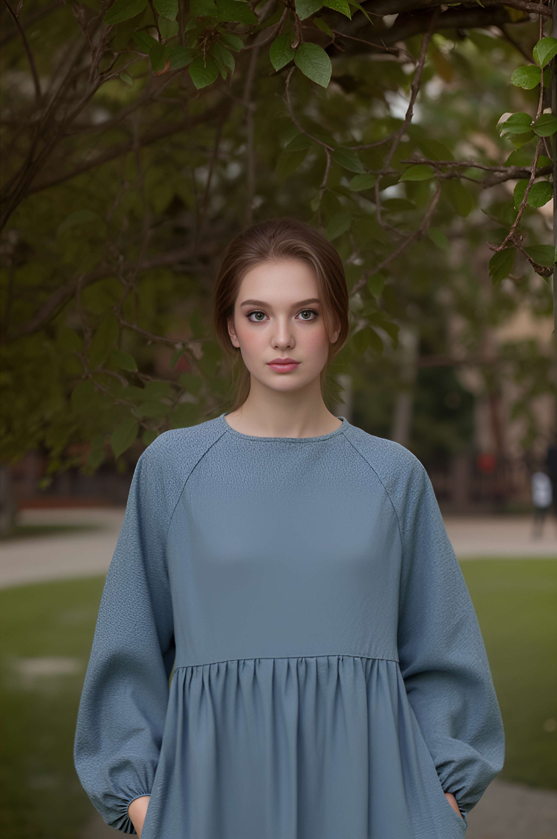 Linen Dress DIJON in Blue Long Sleeve