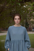 Linen Dress DIJON in Blue Long Sleeve