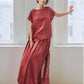 Linen Maxi Skirt DENALI Side Slit Gathered
