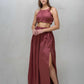Linen Maxi Skirt DENALI Side Slit Gathered