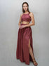 Linen Maxi Skirt DENALI Side Slit Gathered