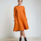 Long Sleeve Linen Dress LILLE Wide Trapeze Pockets