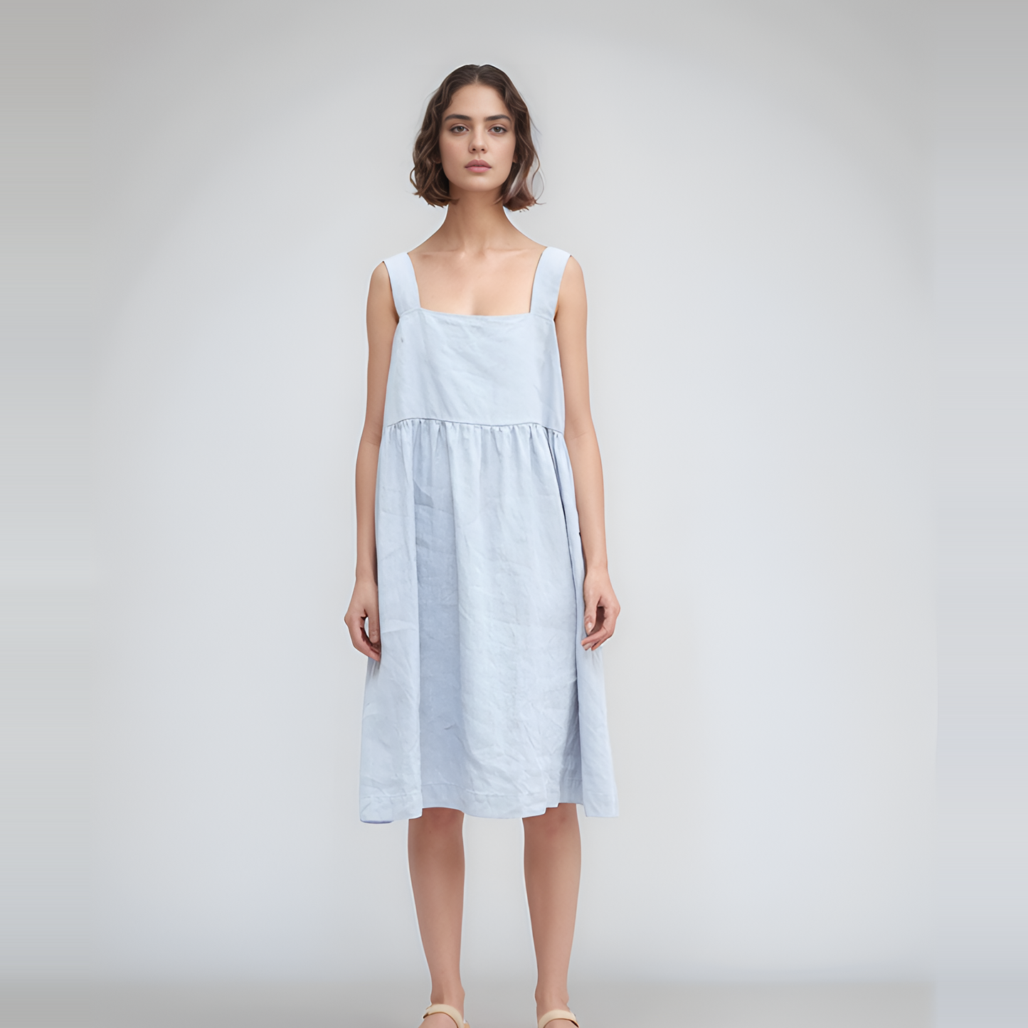 Loose Summer Linen Dress TOULOUSE in Sky Blue