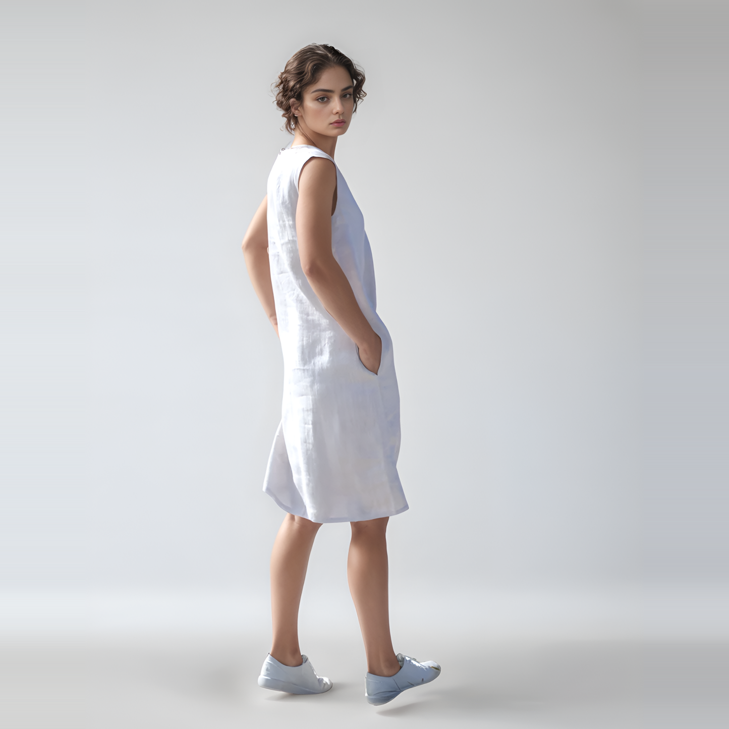 Minimalist Linen Dress DIJON with Side Pockets