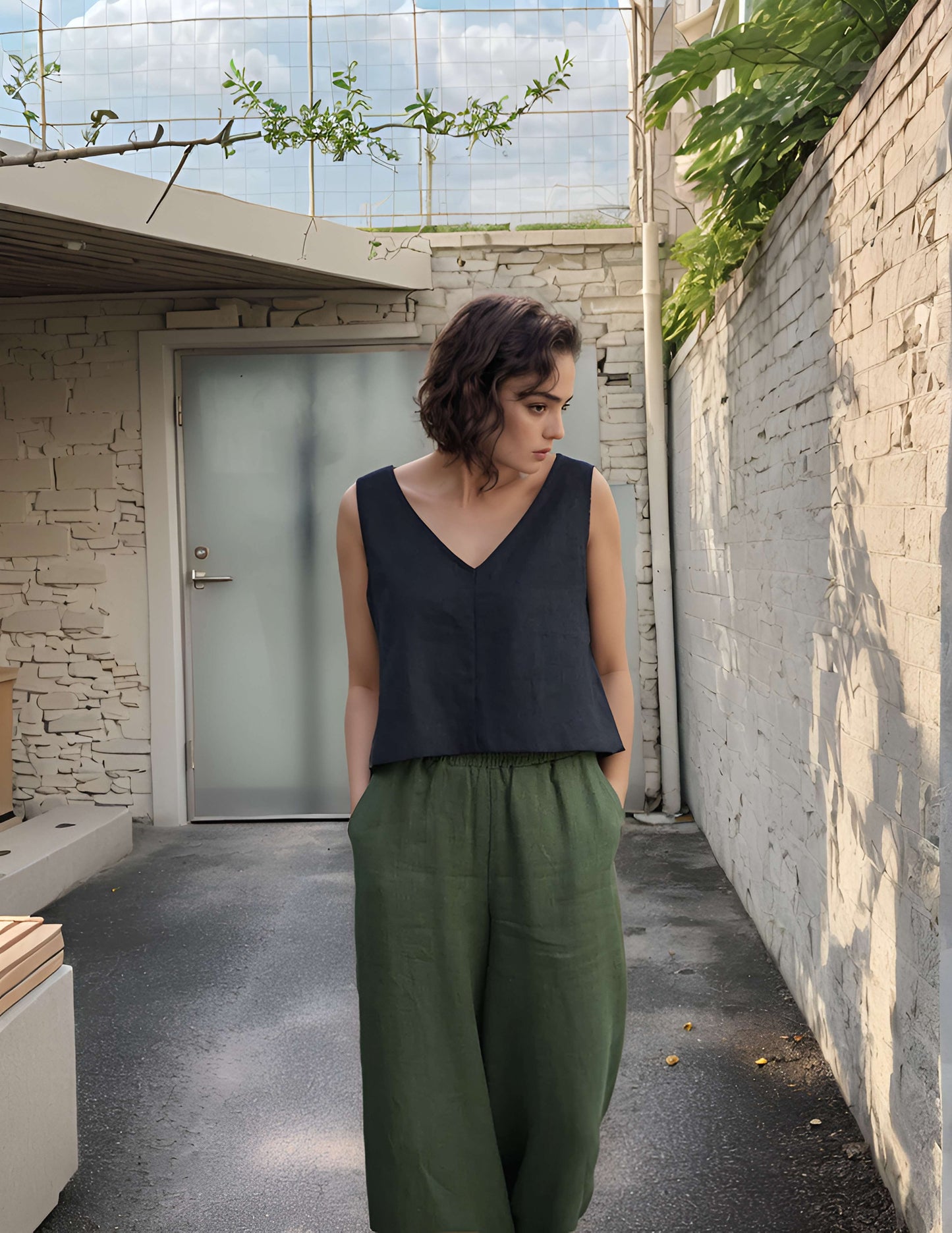 Minimalist Wide Leg Linen Palazzo Pants BANFF for Women