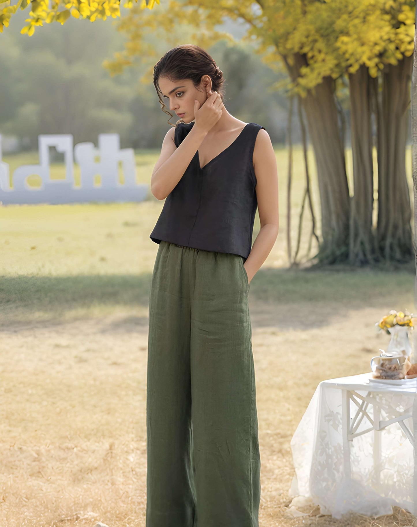 Minimalist Wide Leg Linen Palazzo Pants BANFF for Women