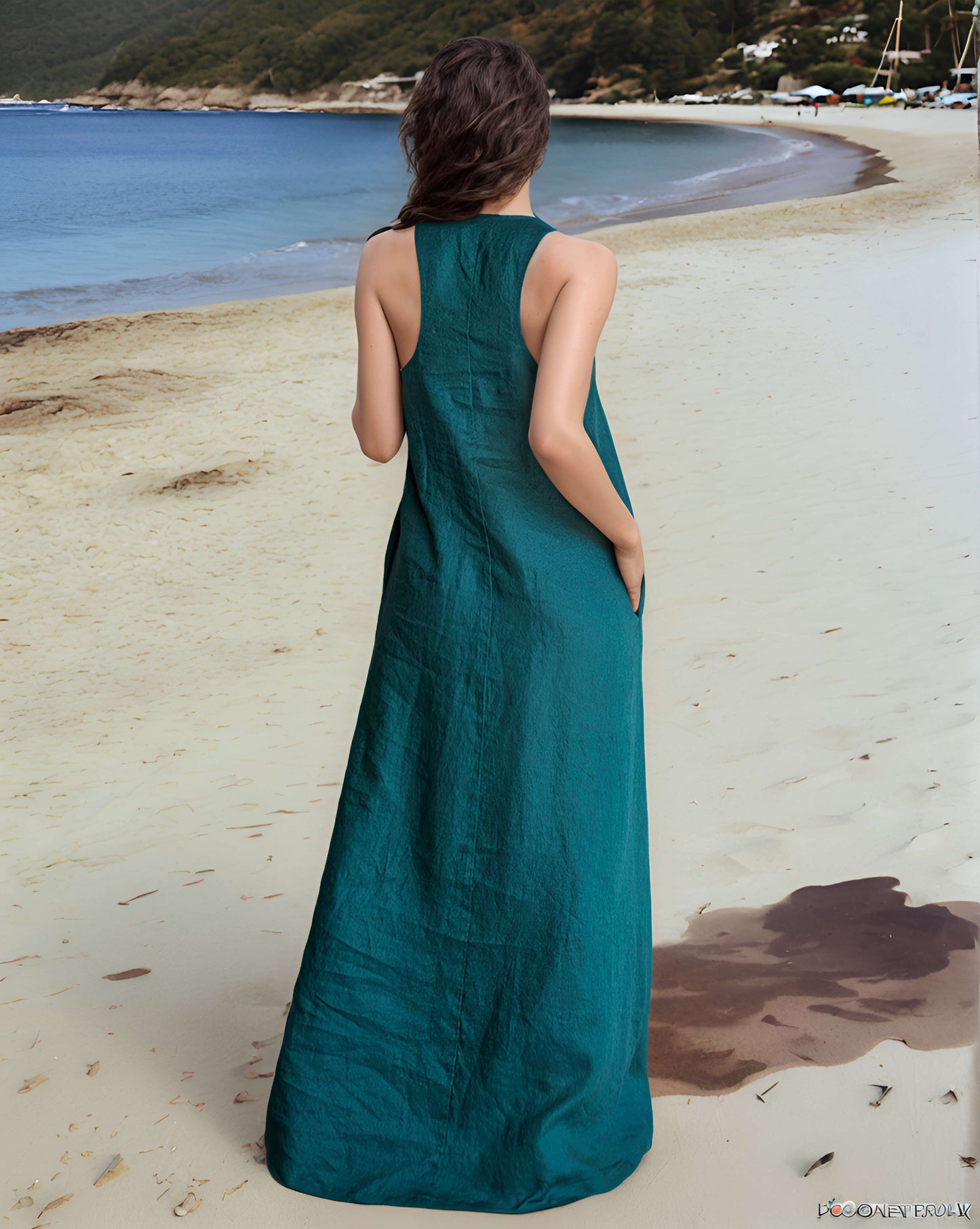 Mustard Pocket Linen Maxi Dress PORTO for Plus Size