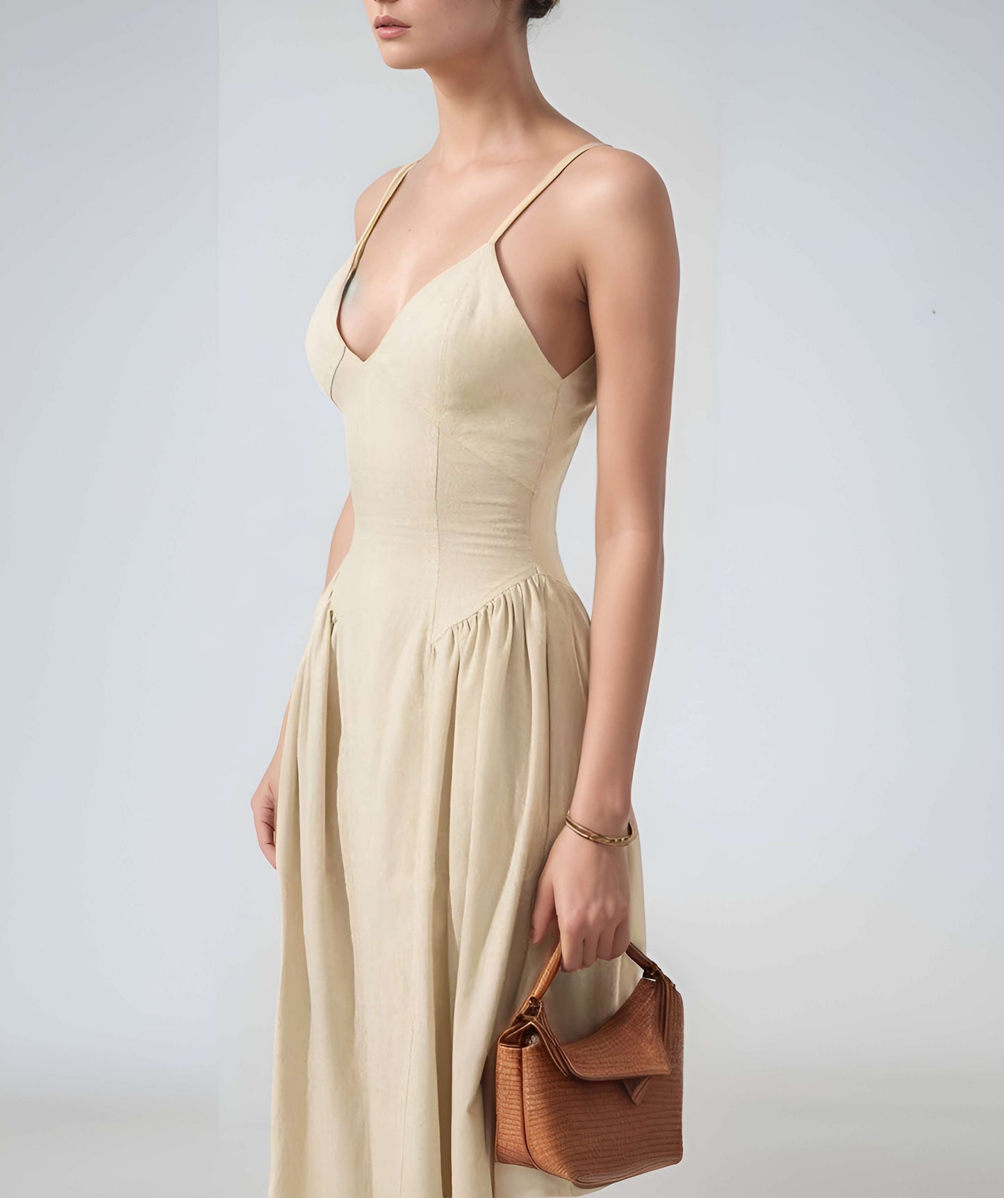 Natural Sleeveless Linen Maxi Dress NANCY for Vacation