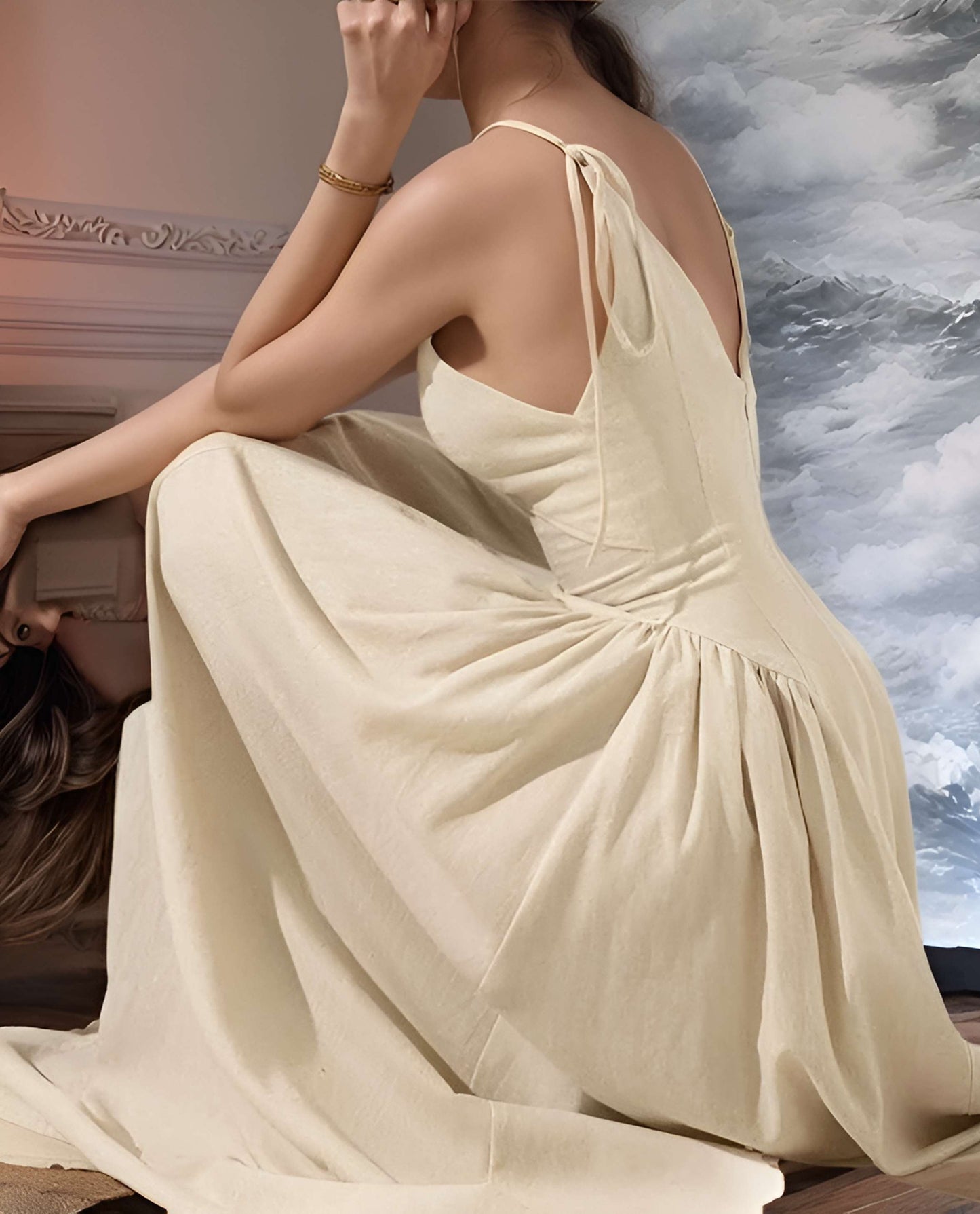 Natural Sleeveless Linen Maxi Dress NANCY for Vacation