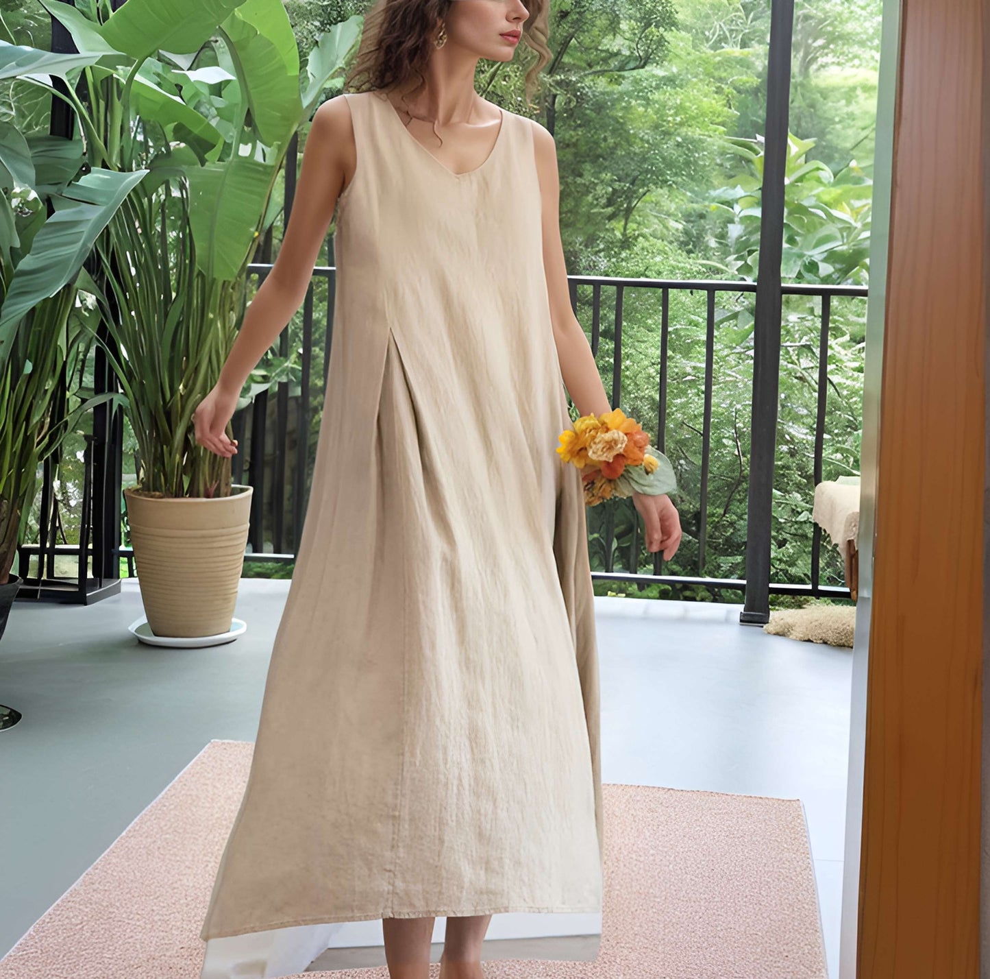 Oversized Boho Linen Maxi Dress GRENOBLE for Plus Size