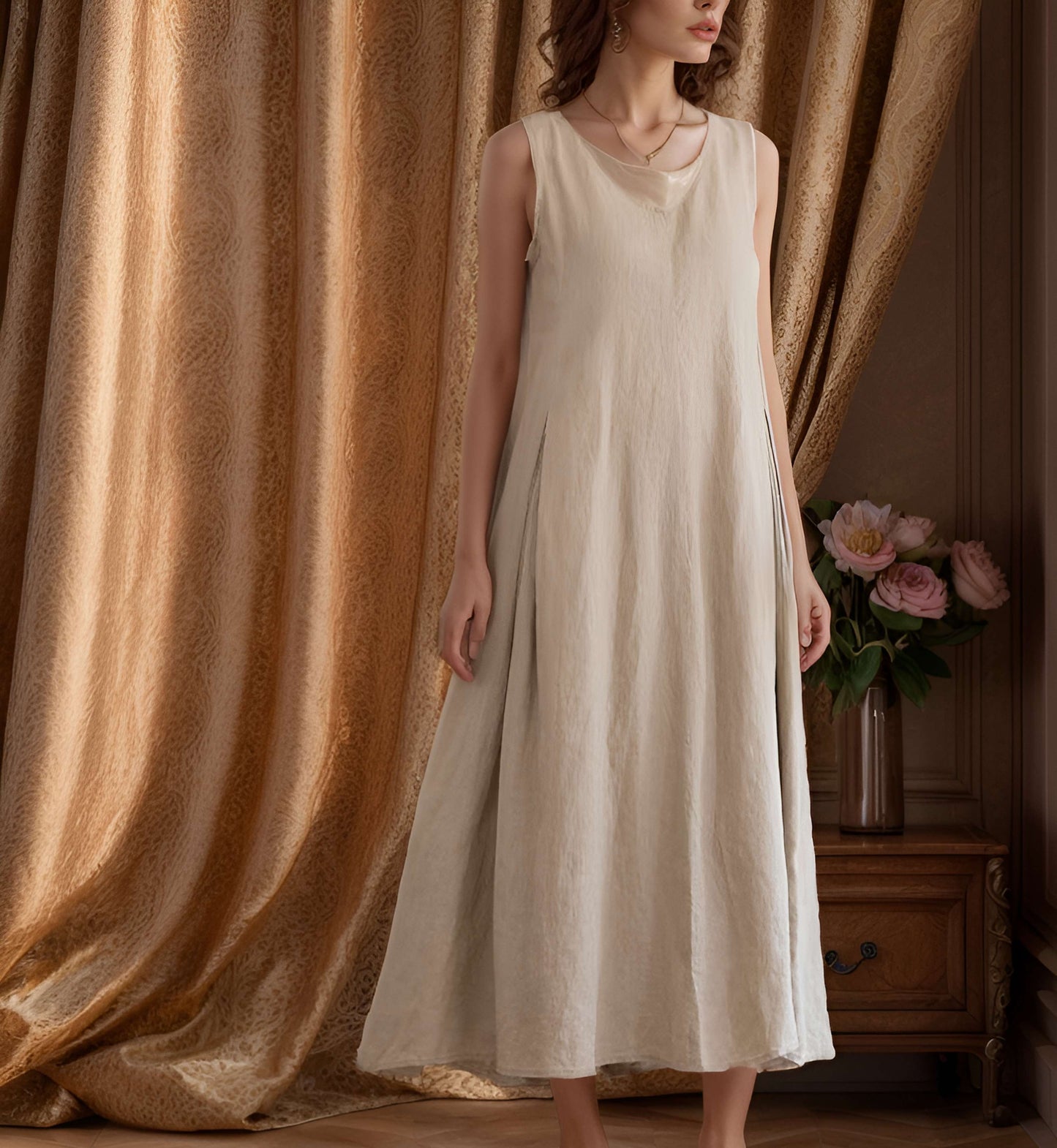 Oversized Boho Linen Maxi Dress GRENOBLE for Plus Size