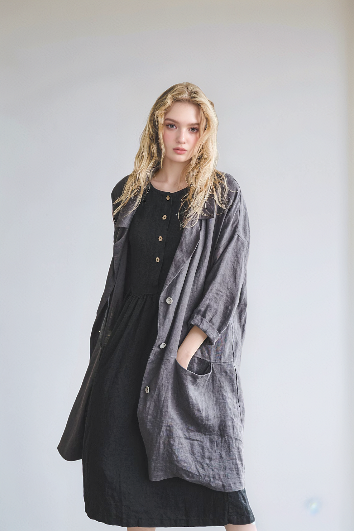 Oversized Linen Blazer BANFF with Pockets Plus Size