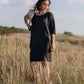 Plum Trapeze Linen Dress TENERIFE with 3/4 Sleeves