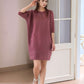 Plum Trapeze Linen Dress TENERIFE with 3/4 Sleeves