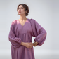 Puff Sleeve Linen Boho Dress BRUGES Ankle Length