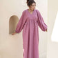 Puff Sleeve Linen Boho Dress BRUGES Ankle Length