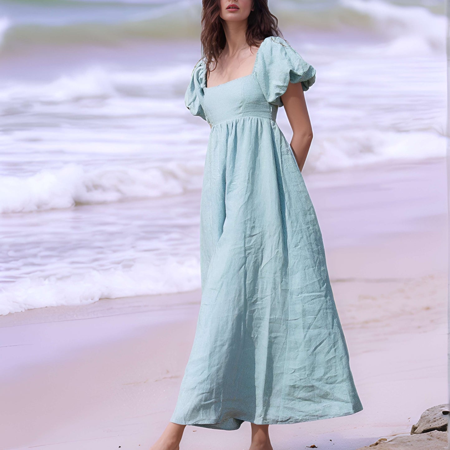 Puffy Maxi Linen Dress RENNES Romantic Loose