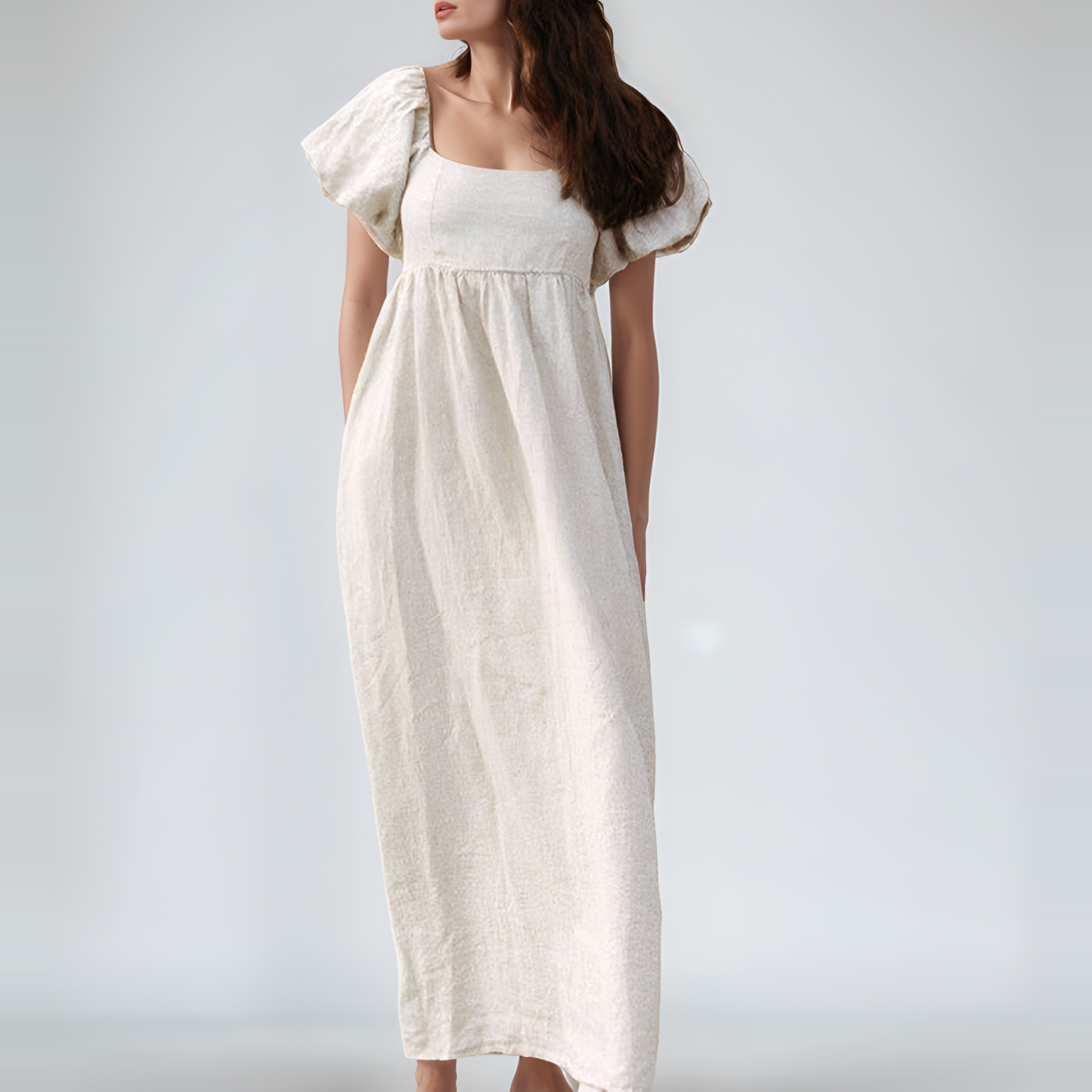 Puffy Maxi Linen Dress RENNES Romantic Loose