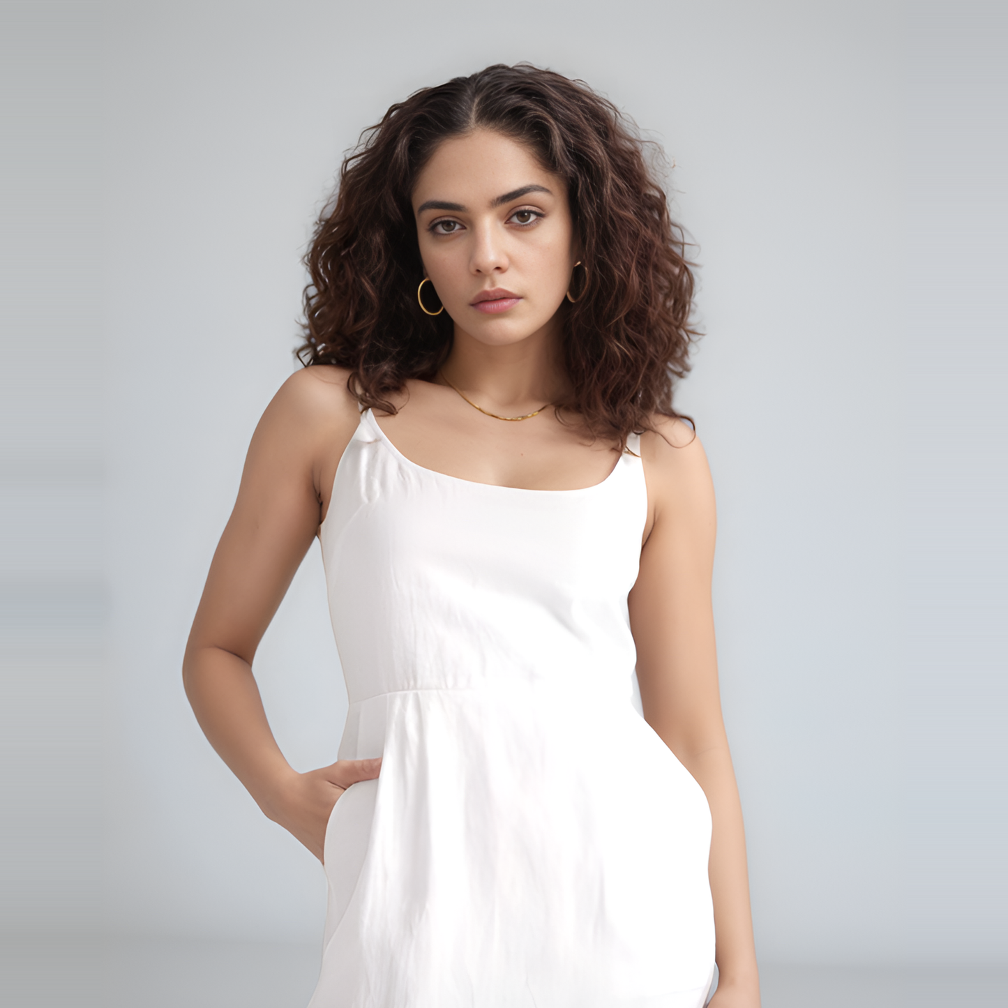 Scoop Neck Pocket Linen Midi Dress AJACCIO for Summer