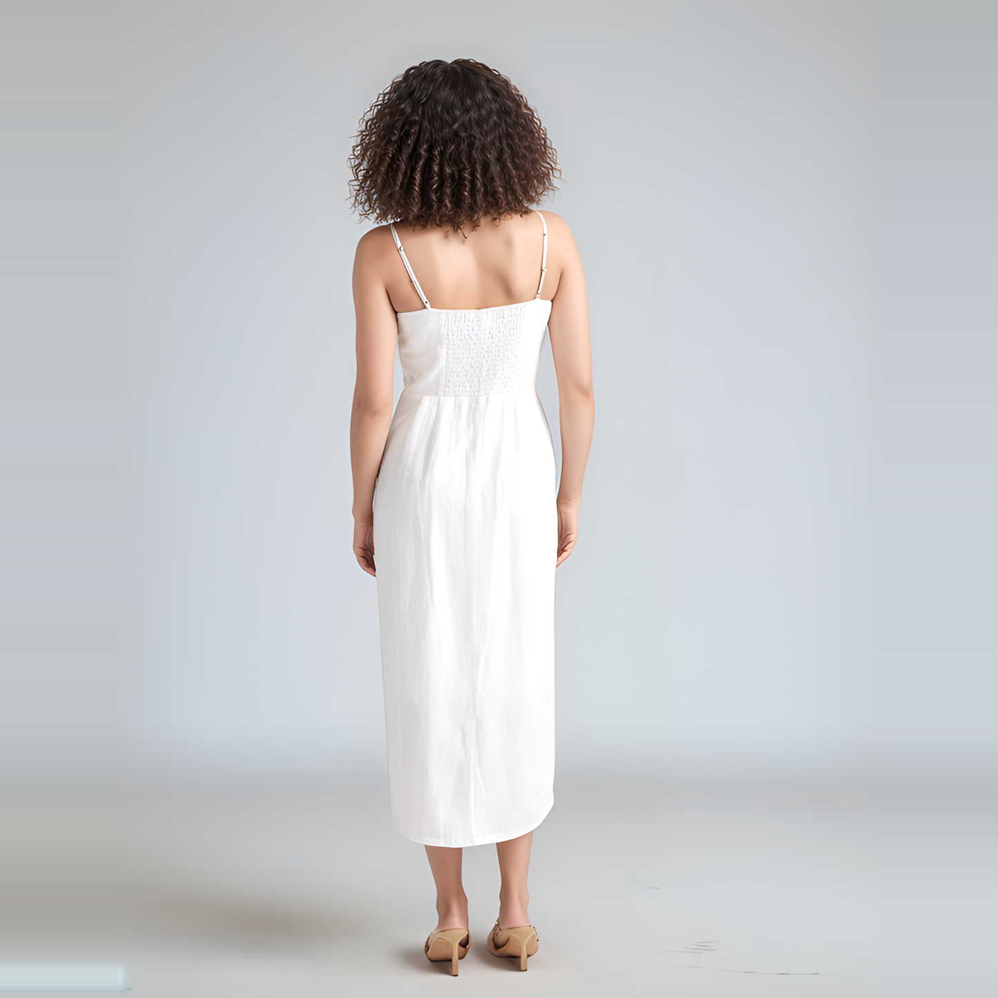Scoop Neck Pocket Linen Midi Dress AJACCIO for Summer