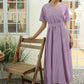 Short Sleeve V-Neck Linen Wrap Dress CAEN with Belt