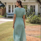 Short Sleeve Wrap Linen Dress NIMES Waist Tie Midi