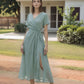 Short Sleeve Wrap Linen Dress NIMES Waist Tie Midi