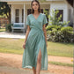 Short Sleeve Wrap Linen Dress NIMES Waist Tie Midi
