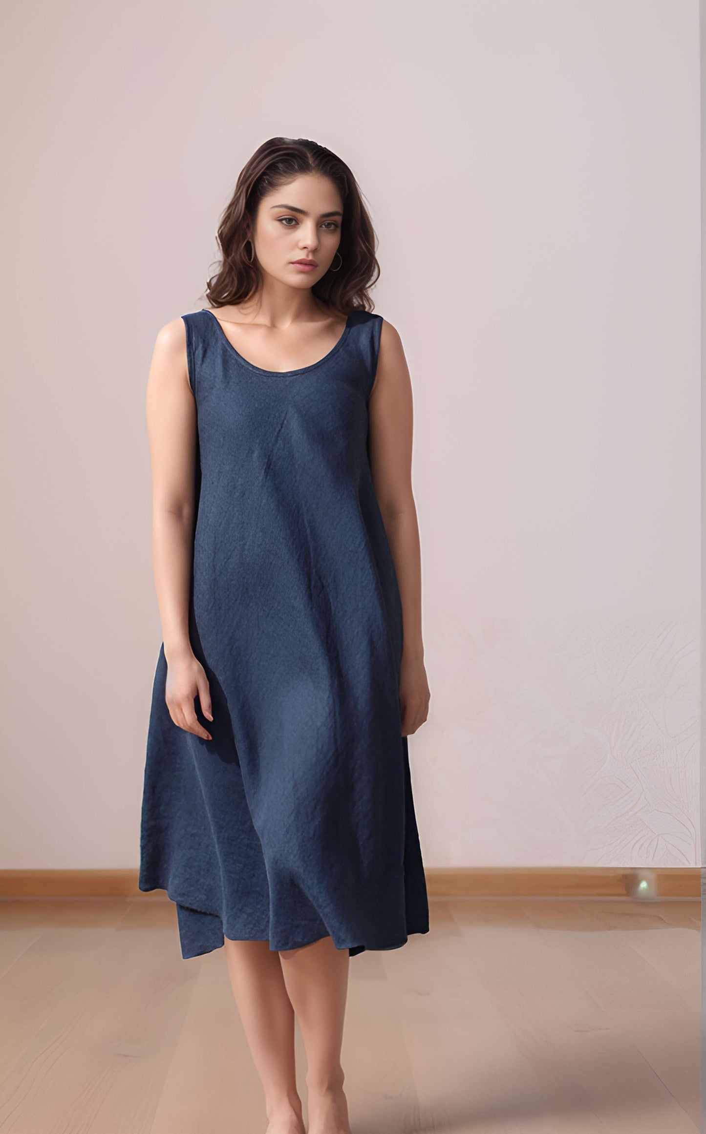 Sleeveless Loose Linen Swing Dress LIMOGES for Summer