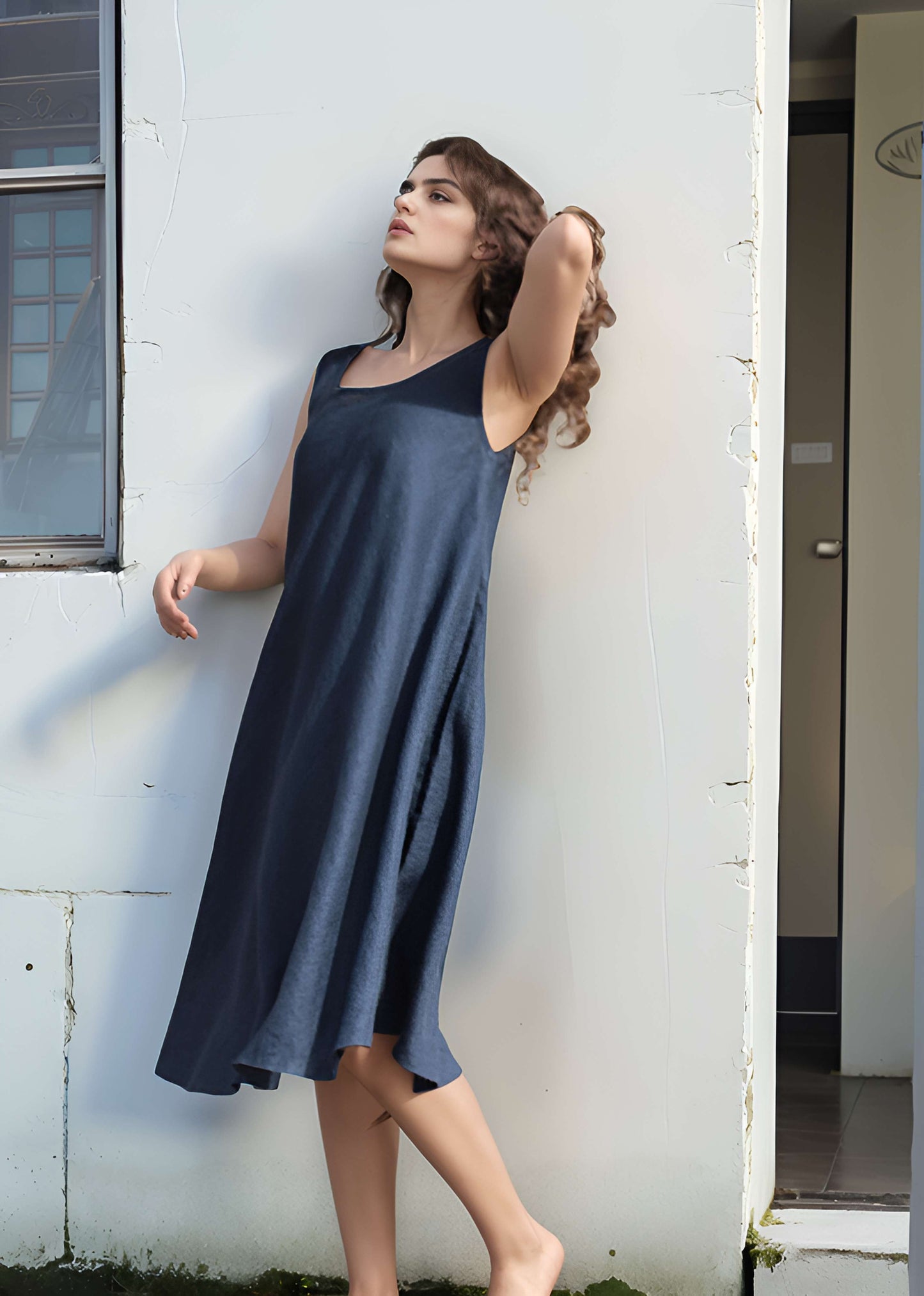 Sleeveless Loose Linen Swing Dress LIMOGES for Summer
