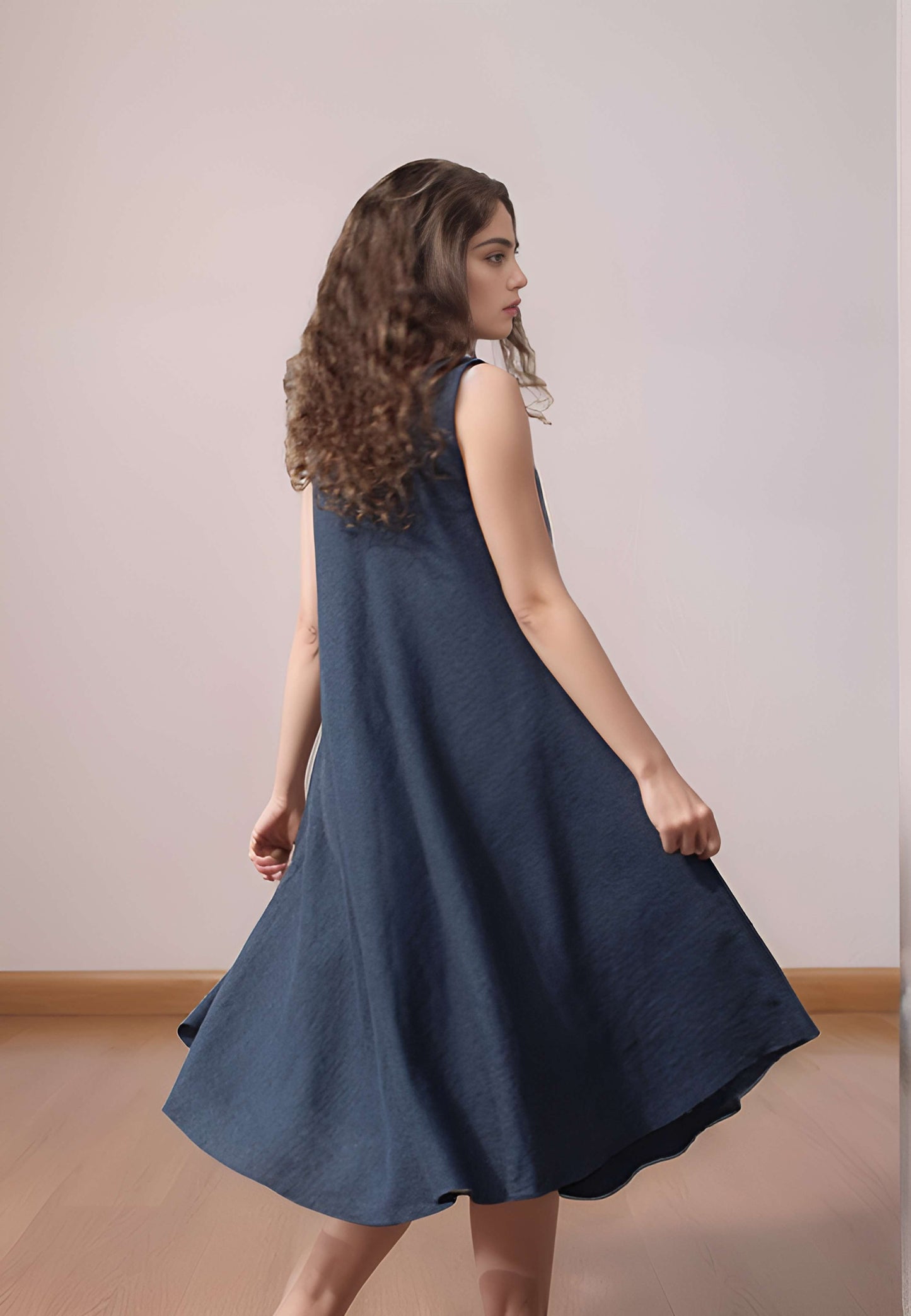 Sleeveless Loose Linen Swing Dress LIMOGES for Summer