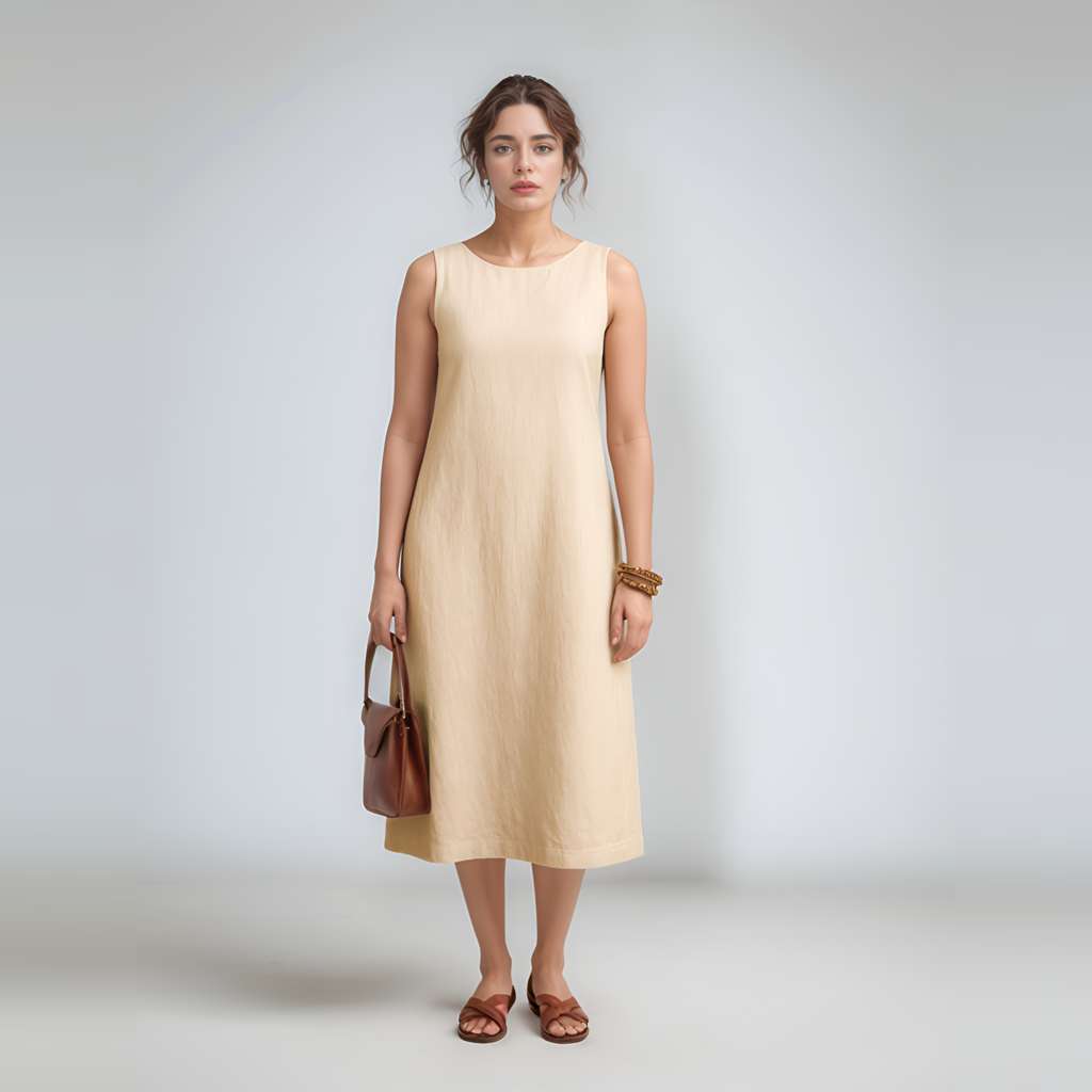 Sleeveless Pocket Linen Midi Dress ULURU for Plus Size